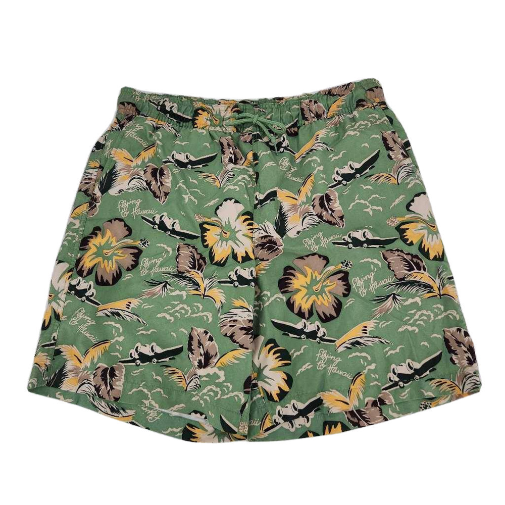 Trader Bay Mens Trunks Swim Shorts Green Floral Drawstring Hawaiian Plane M